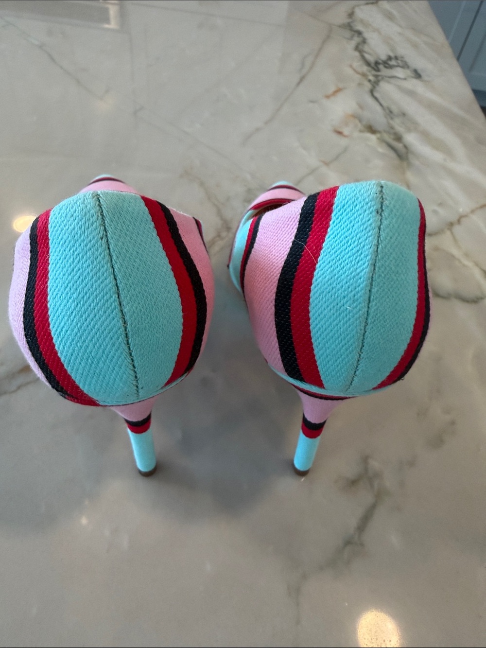 ♥️J. Crew Pink, Aqua & Red Striped Pointed-Toe Pumps…….Super Cute! - Picture 9 of 13